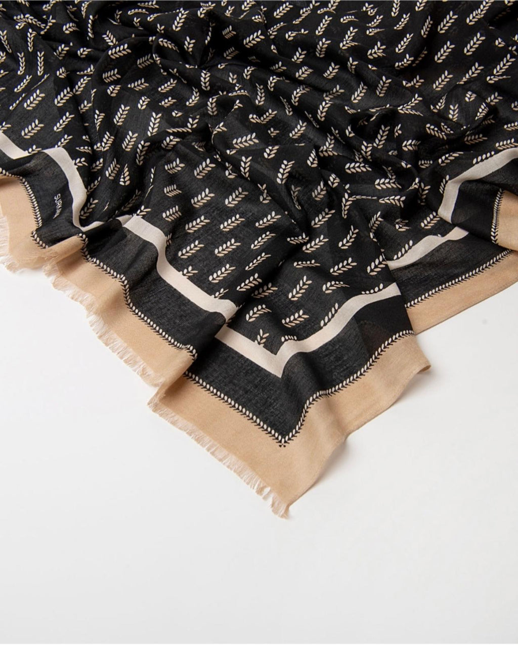 Pañuelo estampado de espiguillas con flecos marrón – Le Munir