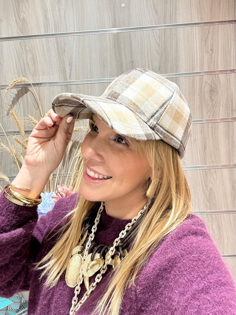 Gorra Cuadros Beige