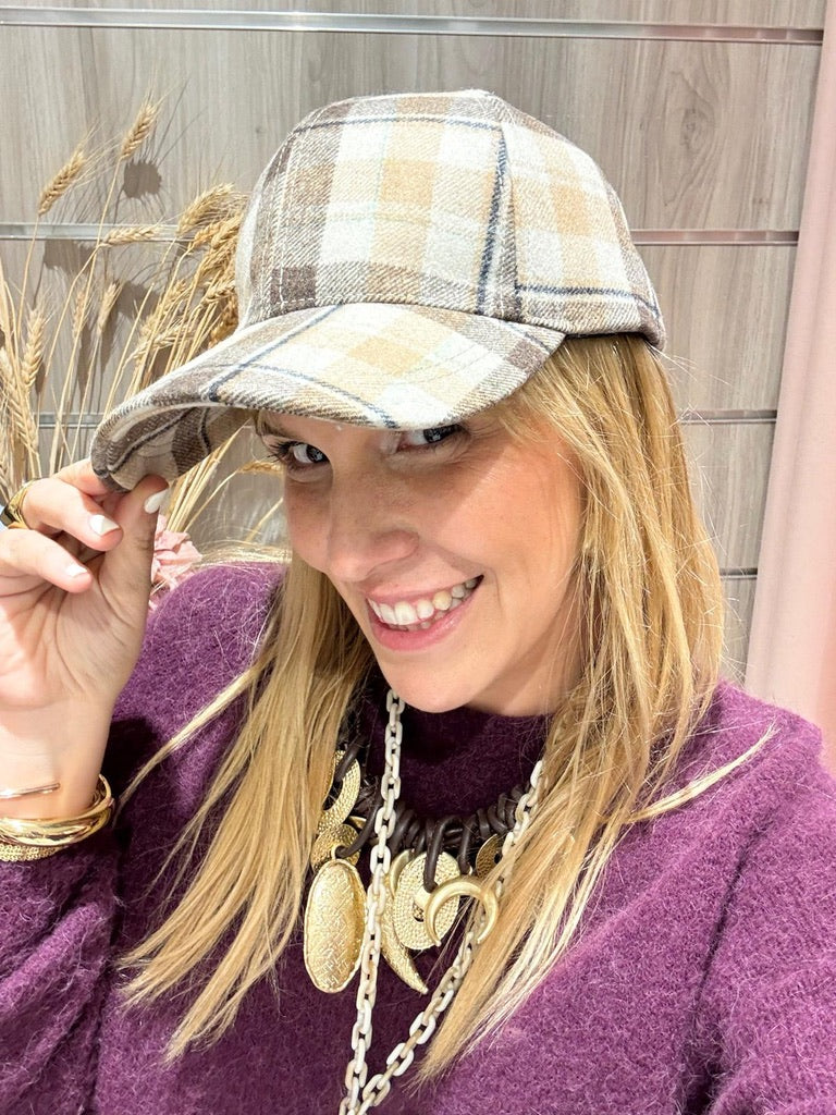 Gorra Cuadros Beige
