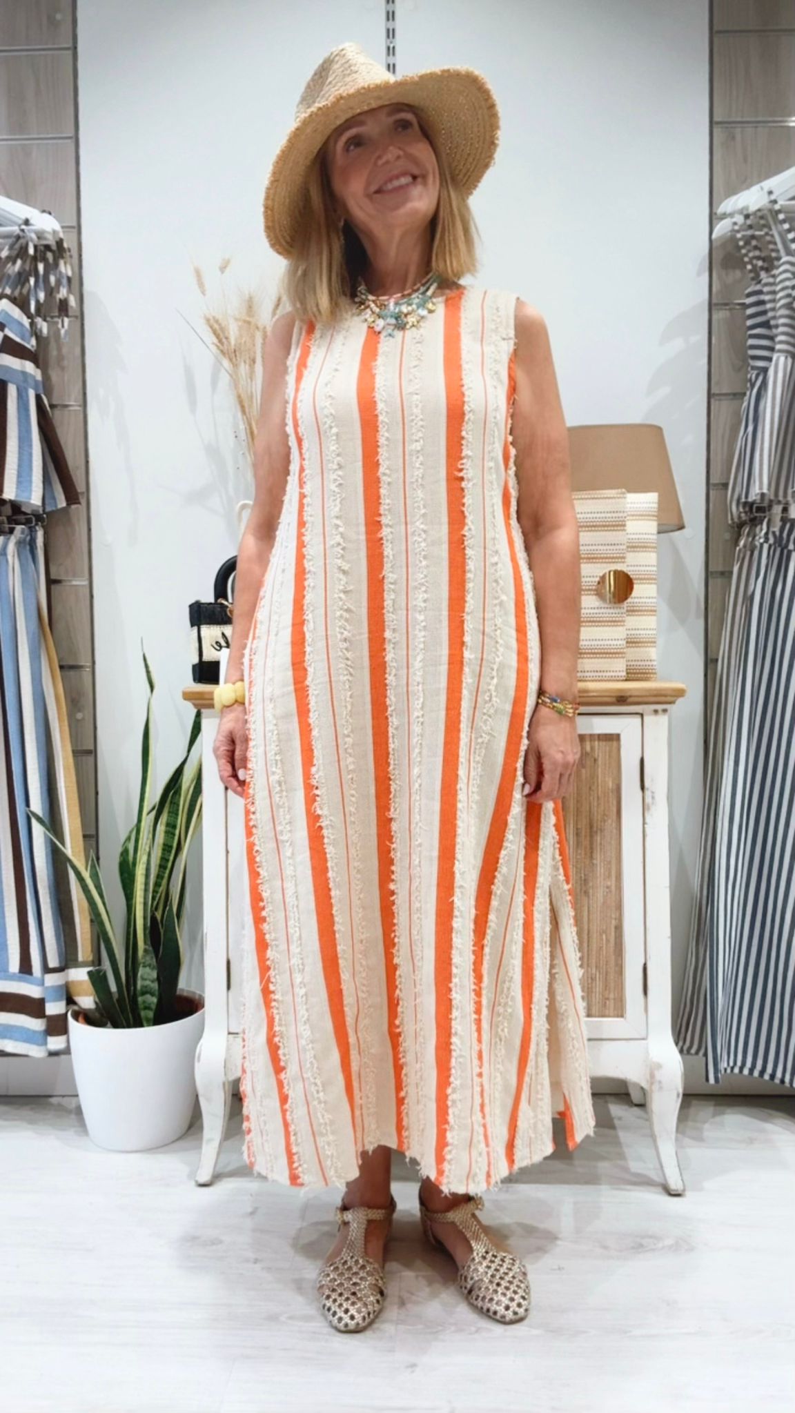 Vestido Samoa Naranja Rayas y Bolsillos | Le Munir