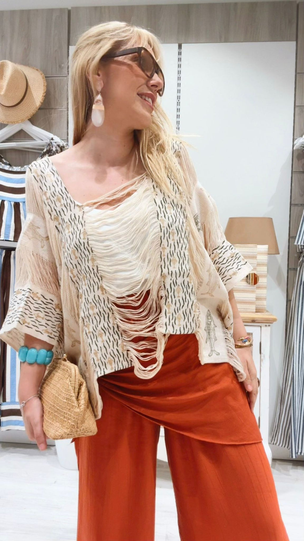 Blusa Saba Beige Calada 100% Algodón | Le Munir