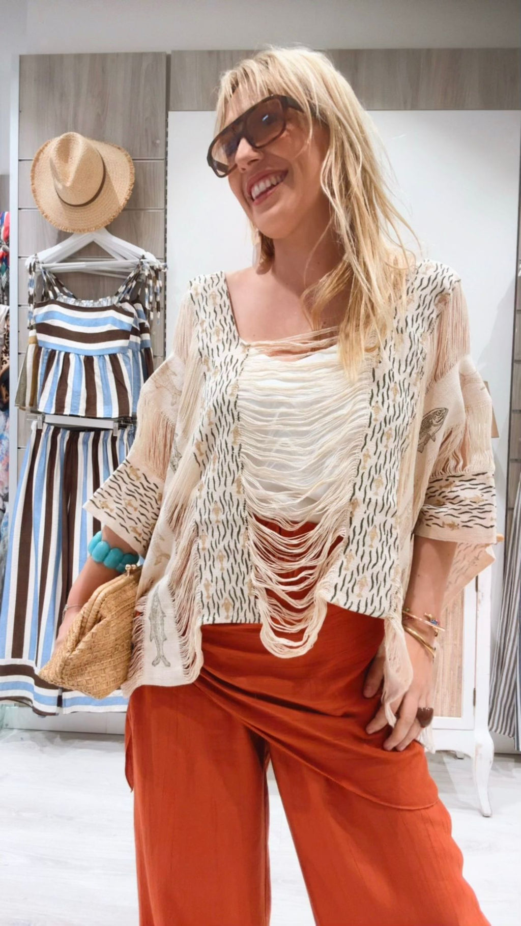 Blusa Saba Beige Calada 100% Algodón | Le Munir