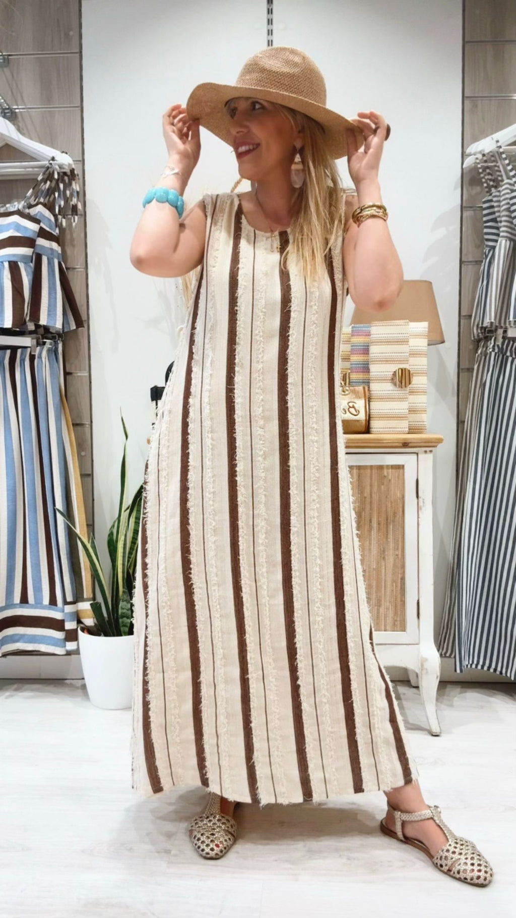 Vestido Samoa Marrón Rayas y Bolsillos | Le Munir