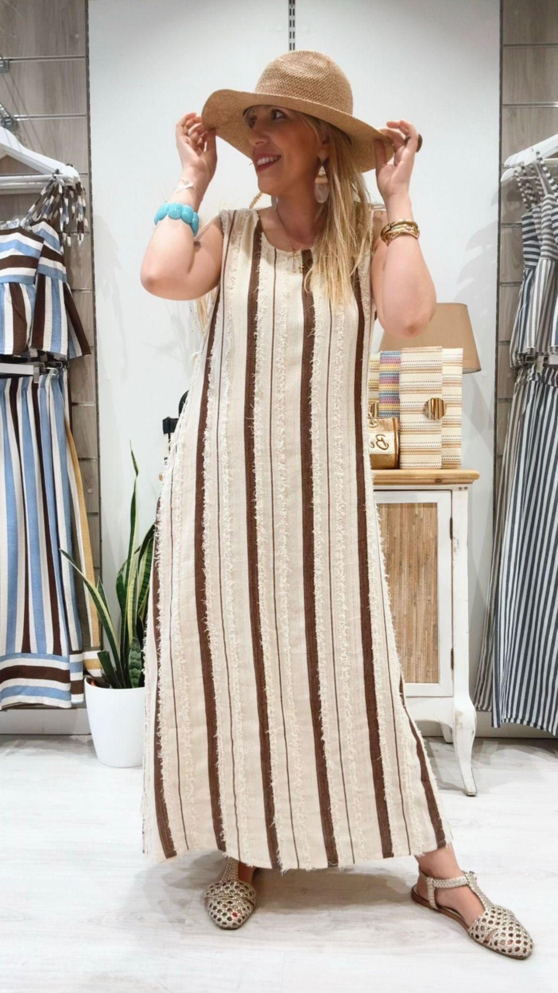 Vestido Samoa Marrón Rayas y Bolsillos | Le Munir