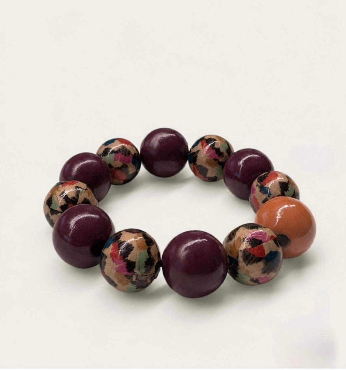 Pulsera de madera de bolas print CAVA – Le Munir